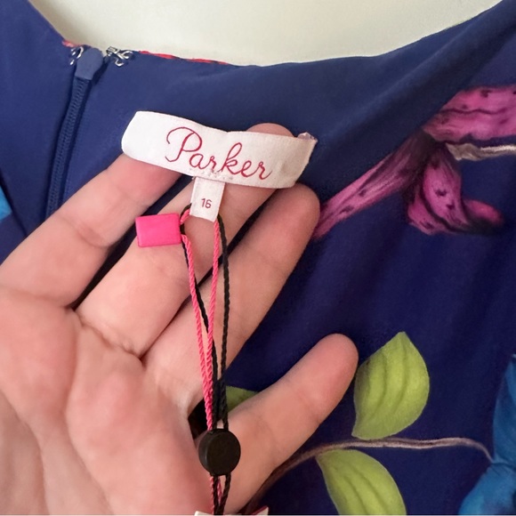 Parker Blue Holly Ruffle Floral Silk Viscose Dress In Valencia Eclipse NWT 16 - Picture 14 of 16